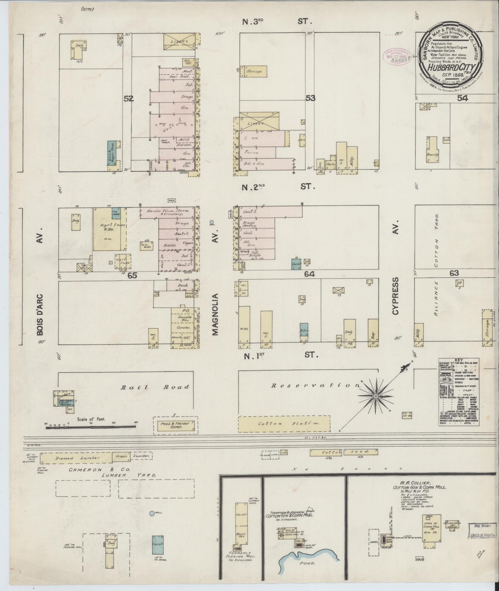 Sanborn Fire Insurance Map from Hubbard, Hill County, Texas. (1888) – Historic Sanborn Fire Insurance Map Print