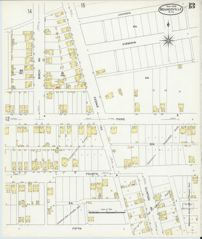 Sanborn Fire Insurance Map from Moundsville, Marshall County, West Virginia (1909), Sheet #0013 - Complete Map Set gallery image, historic Sanborn map, vintage wall art, West Virginia West Virginia
