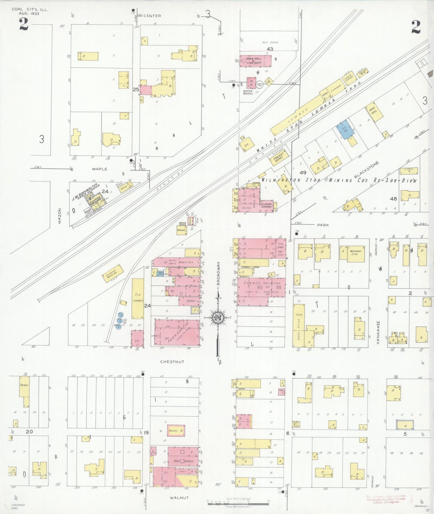 Sanborn Fire Insurance Map from Coal City, Grundy County, Illinois (1933), Sheet #0002 - Complete Map Set gallery image, historic Sanborn map, vintage wall art, Illinois Illinois