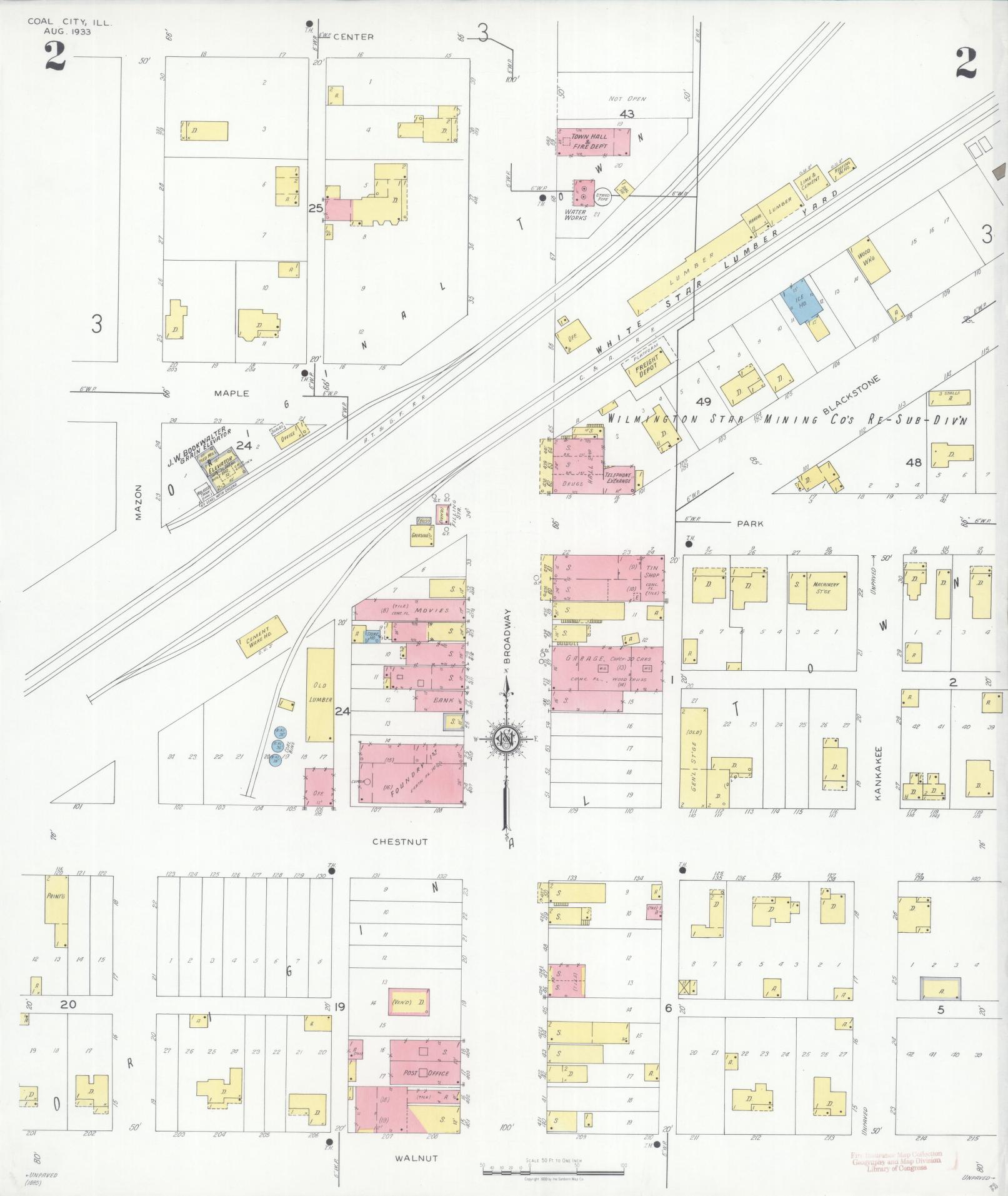 Sanborn Fire Insurance Map from Coal City, Grundy County, Illinois (1933), Sheet #0002 - Complete Map Set gallery image, historic Sanborn map, vintage wall art, Illinois Illinois