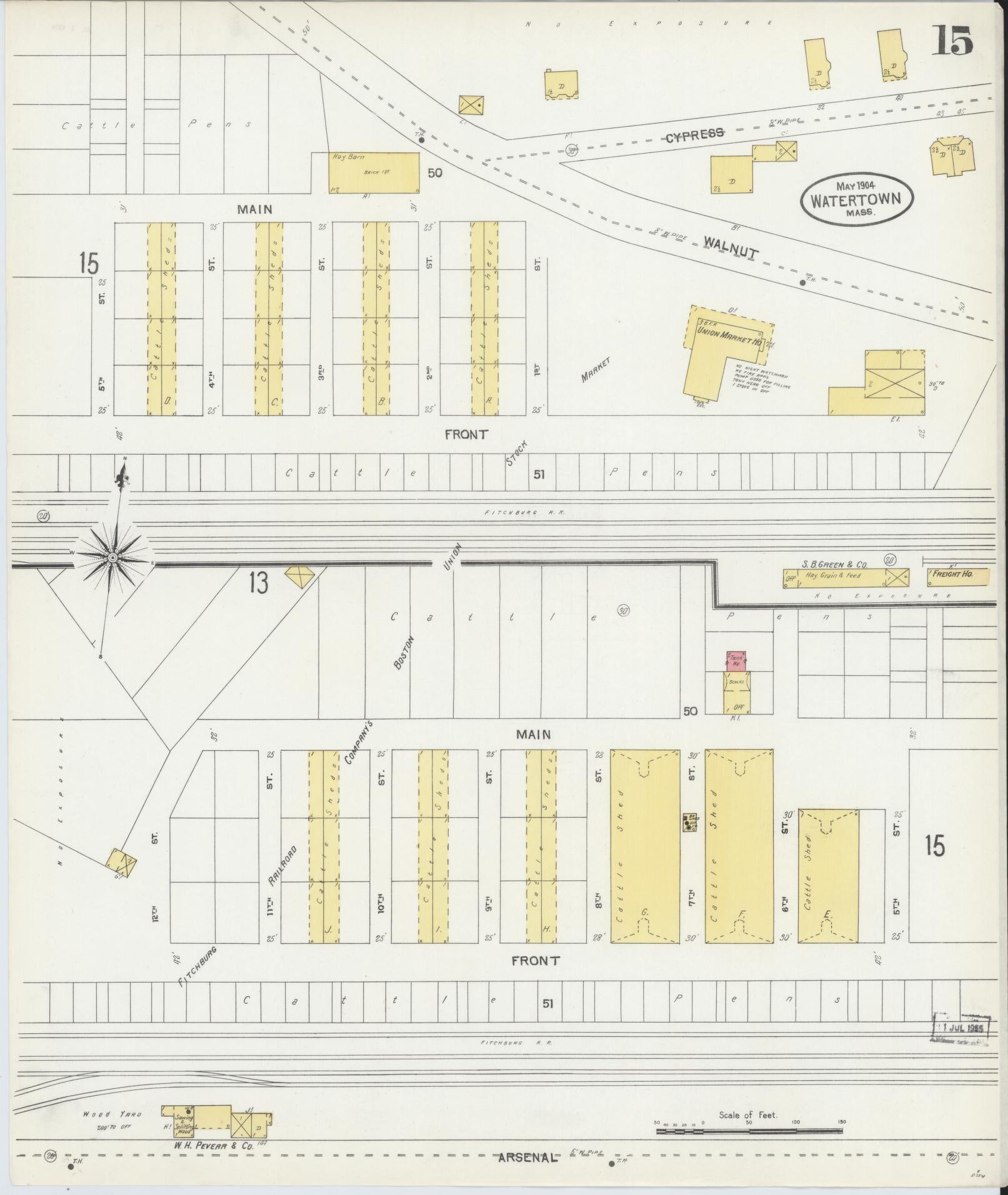 Sanborn Fire Insurance Map from Watertown, Middlesex County, Massachusetts (1904), Sheet #0015 - Historic Sanborn Fire Insurance Map Print, vintage old map wall art, antique decor, genealogy gift, Massachusetts Massachusetts map