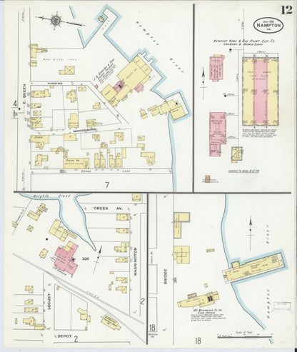 Sanborn Fire Insurance Map from Hampton, Independent Cities, Virginia (1910), Sheet #0012 - Complete Map Set gallery image, historic Sanborn map, vintage wall art, Virginia Virginia