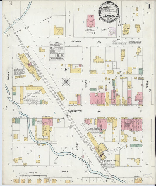 Sanborn Fire Insurance Map from Edinburgh, Christian County, Illinois (1901), Sheet #0001 - Complete Map Set gallery image, historic Sanborn map, vintage wall art, Illinois Illinois