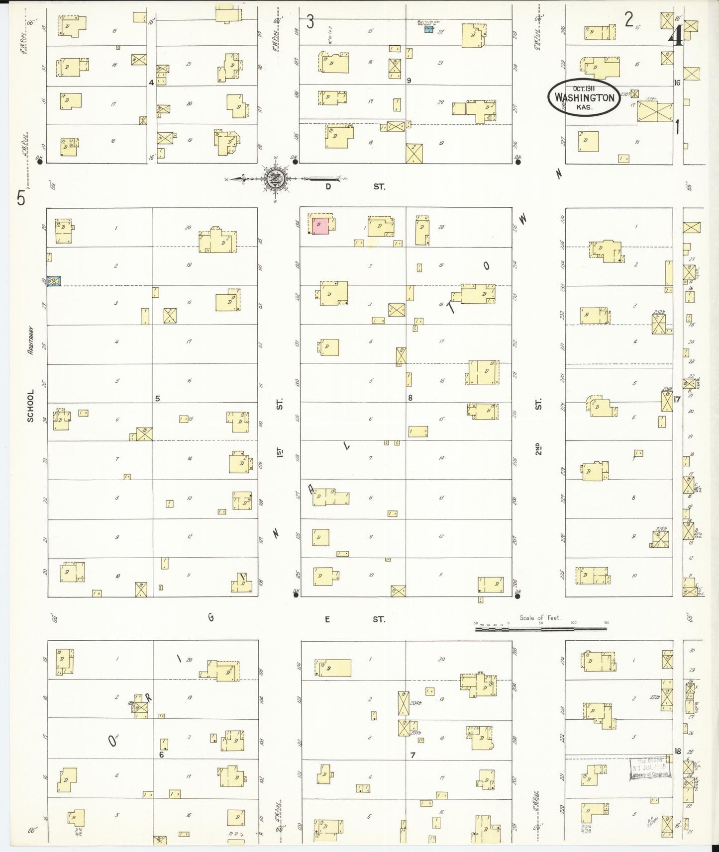 Sanborn Fire Insurance Map from Washington, Washington County, Kansas (1911), Sheet #0004 - Historic Sanborn Fire Insurance Map Print, vintage old map wall art, antique decor, genealogy gift, Sanborn Fire Insurance Map from Washington Washington map