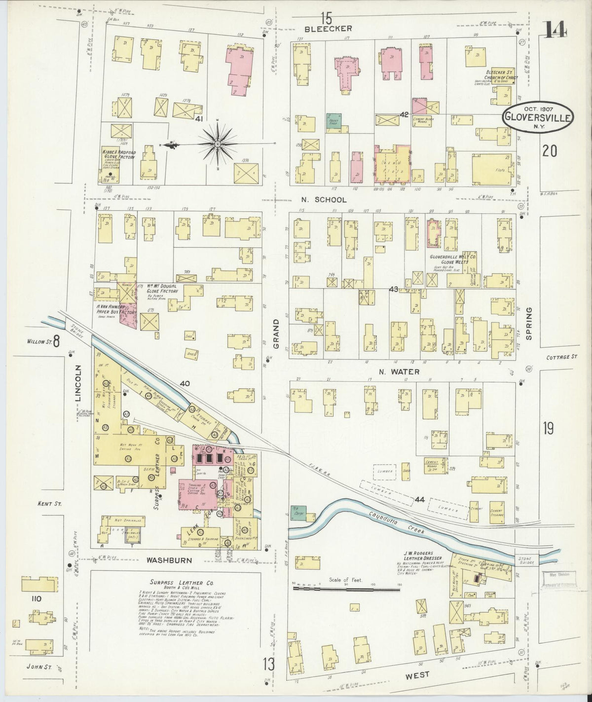 Sanborn Fire Insurance Map from Gloversville, Fulton County, New York (1907), Sheet #0014 - Complete Map Set gallery image, historic Sanborn map, vintage wall art, New York New York