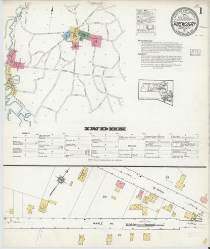 Sanborn Fire Insurance Map from Shrewsbury, Worcester County, Massachusetts (1917), Sheet #0001 - Historic Sanborn Fire Insurance Map Print, vintage old map wall art, antique decor, genealogy gift, Massachusetts Massachusetts map