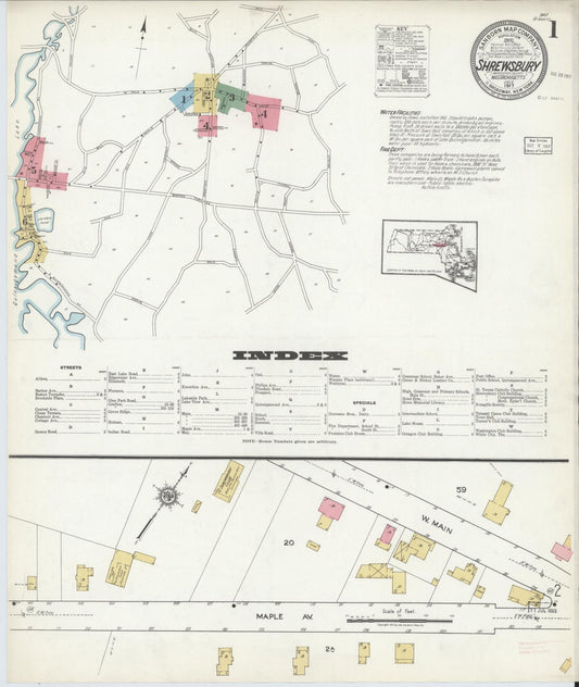 Sanborn Fire Insurance Map from Shrewsbury, Worcester County, Massachusetts (1917), Sheet #0001 - Historic Sanborn Fire Insurance Map Print, vintage old map wall art, antique decor, genealogy gift, Massachusetts Massachusetts map