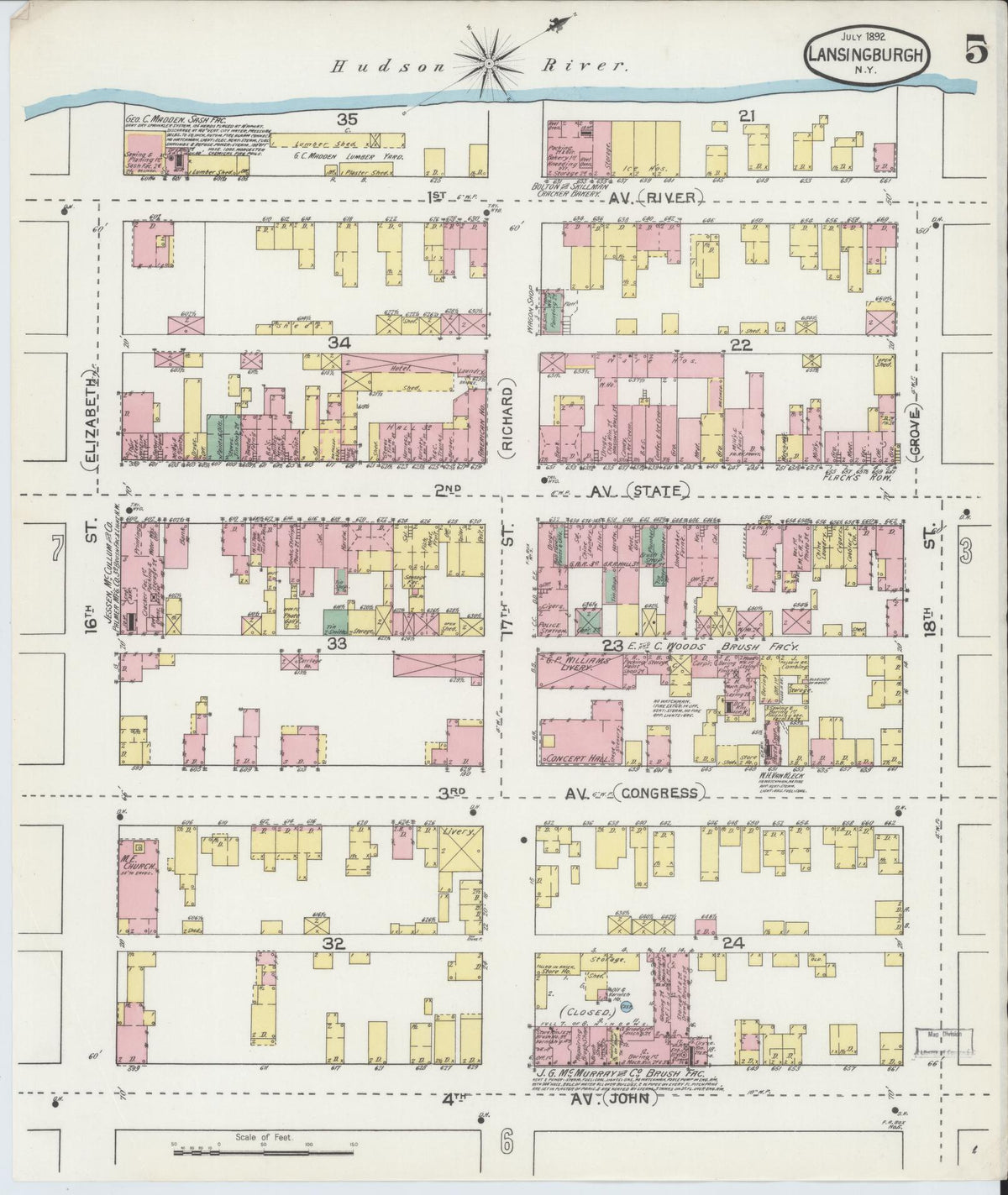 Sanborn Fire Insurance Map from Lansingburg, Rensselaer County, New York (1892), Sheet #0005 - Complete Map Set gallery image, historic Sanborn map, vintage wall art, New York New York