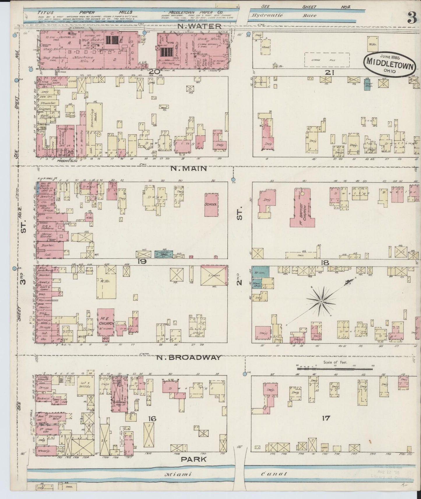 Sanborn Fire Insurance Map from Middletown, Butler County, Ohio (1885), Sheet #0003 - Historic Sanborn Fire Insurance Map Print, vintage old map wall art, antique decor, genealogy gift, Ohio Ohio map