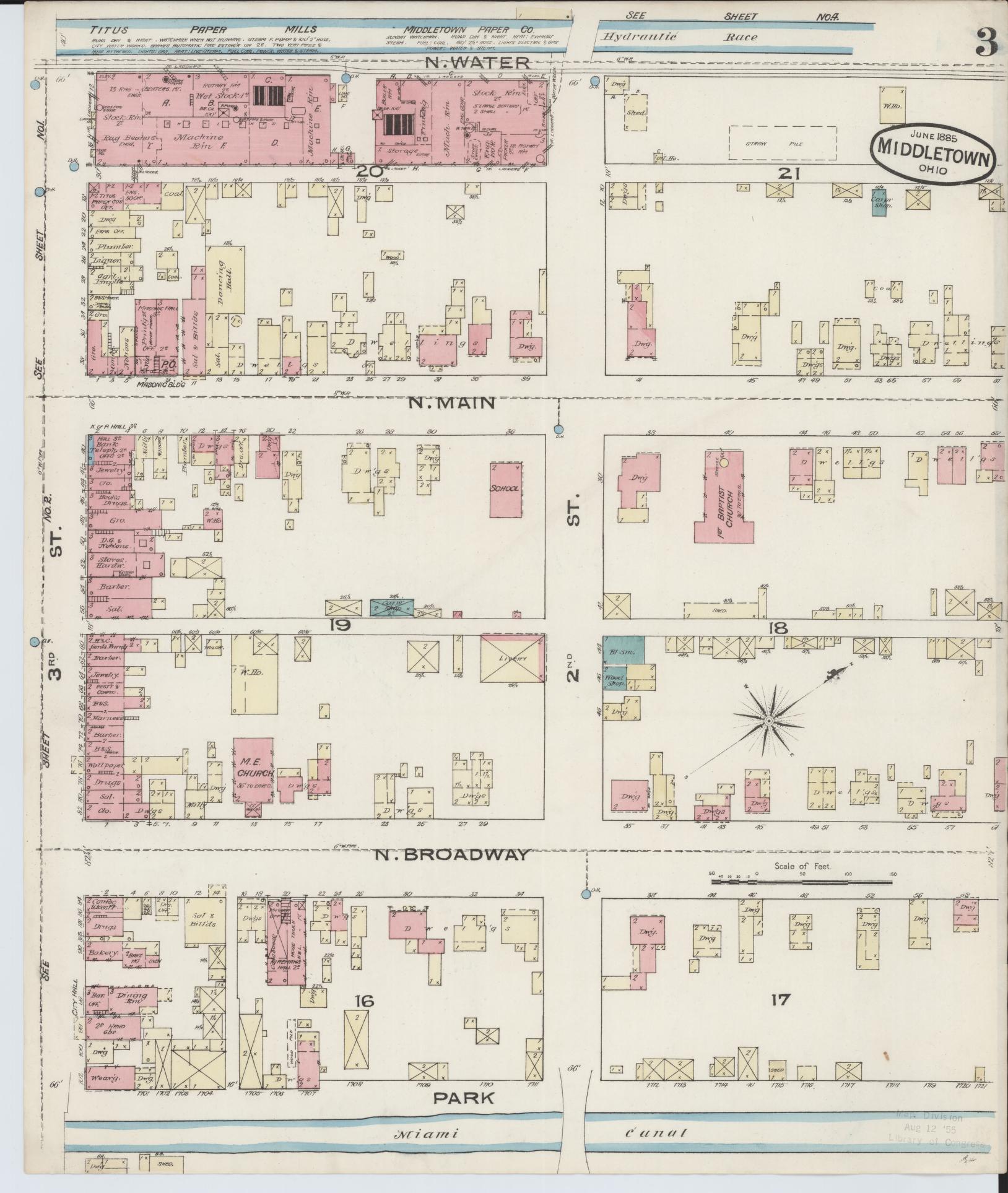 Sanborn Fire Insurance Map from Middletown, Butler County, Ohio (1885), Sheet #0003 - Historic Sanborn Fire Insurance Map Print, vintage old map wall art, antique decor, genealogy gift, Ohio Ohio map