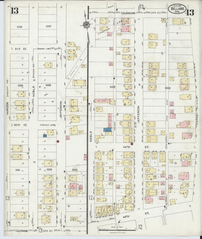 Sanborn Fire Insurance Map from Bellaire, Belmont County, Ohio (1924), Sheet #0013 - Historic Sanborn Fire Insurance Map Print, vintage old map wall art, antique decor, genealogy gift, Ohio Ohio map