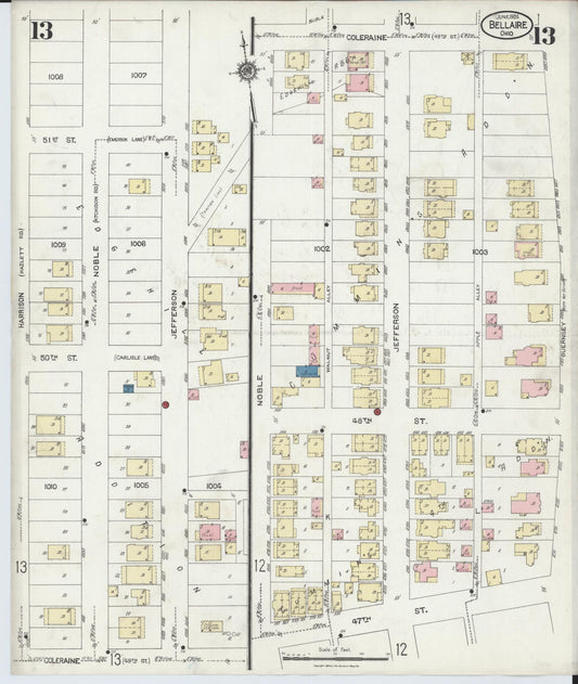 Sanborn Fire Insurance Map from Bellaire, Belmont County, Ohio (1924), Sheet #0013 - Historic Sanborn Fire Insurance Map Print, vintage old map wall art, antique decor, genealogy gift, Ohio Ohio map
