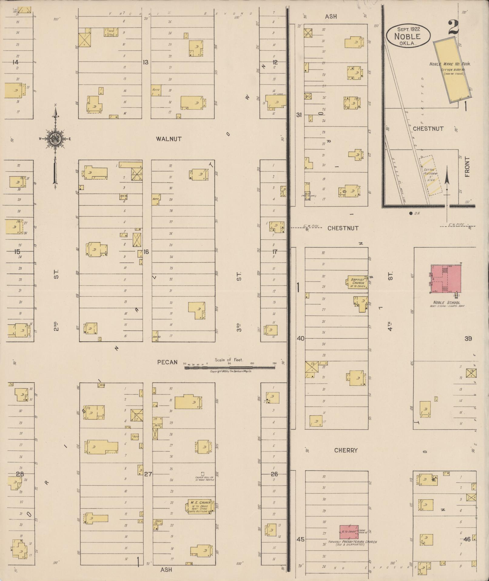 Sanborn Fire Insurance Map from Noble, Cleveland County, Oklahoma (1922), Sheet #0002 - Complete Map Set gallery image, historic Sanborn map, vintage wall art, Oklahoma Oklahoma