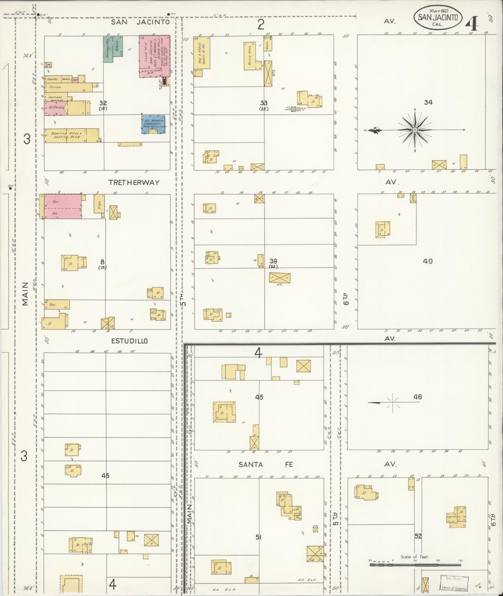 Sanborn Fire Insurance Map from San Jacinto, Riverside County, California (1907), Sheet #0004 - Complete Map Set gallery image, historic Sanborn map, vintage wall art, California California