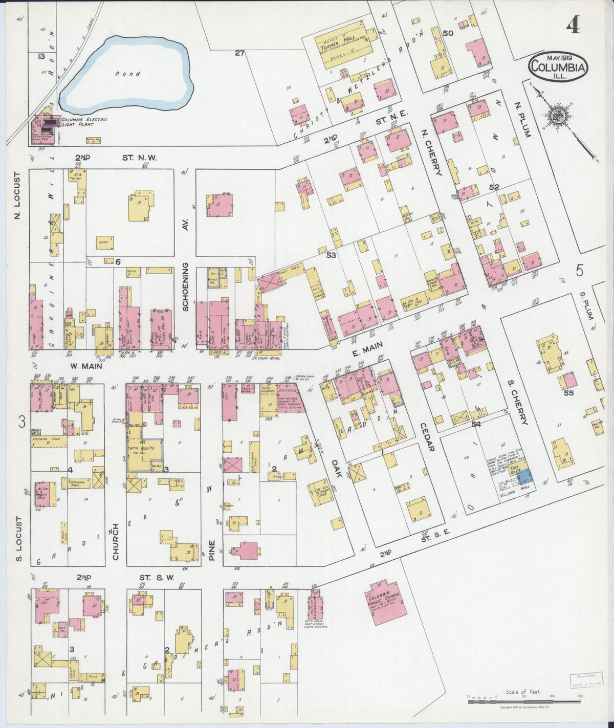 Sanborn Fire Insurance Map from Columbia, Monroe County, Illinois (1919), Sheet #0004 - Historic Sanborn Fire Insurance Map Print, vintage old map wall art, antique decor, genealogy gift, Illinois Illinois map