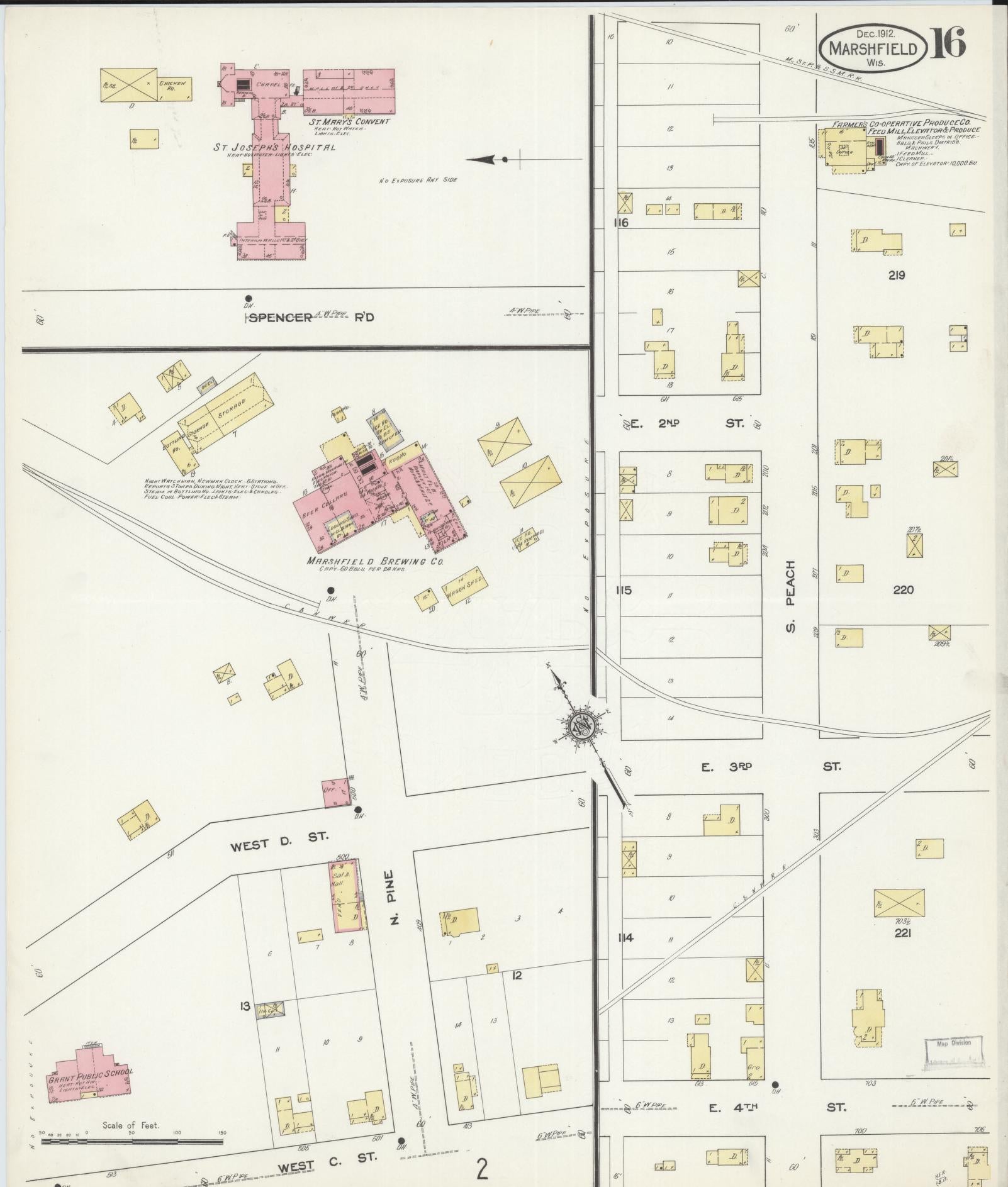Sanborn Fire Insurance Map from Marshfield, Wood County, Wisconsin (1912), Sheet #0016 - Complete Map Set gallery image, historic Sanborn map, vintage wall art, Wisconsin Wisconsin