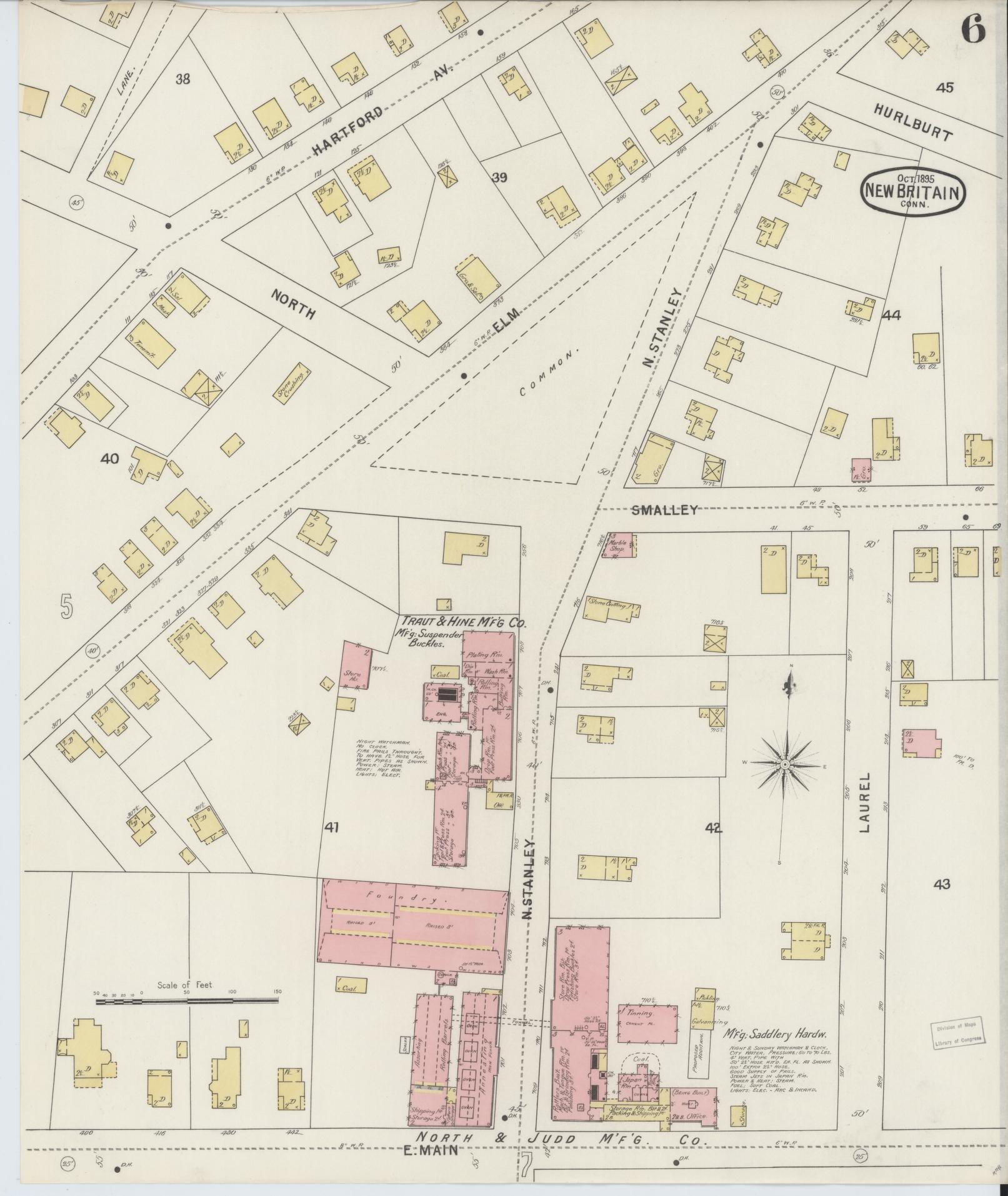 Sanborn Fire Insurance Map from New Britain, Hartford County, Connecticut (1895), Sheet #0006 - Historic Sanborn Fire Insurance Map Print, vintage old map wall art, antique decor, genealogy gift, Connecticut Connecticut map