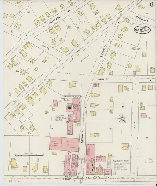 Sanborn Fire Insurance Map from New Britain, Hartford County, Connecticut (1895), Sheet #0006 - Historic Sanborn Fire Insurance Map Print, vintage old map wall art, antique decor, genealogy gift, Connecticut Connecticut map
