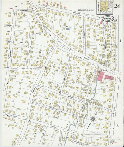 Sanborn Fire Insurance Map from Danbury, Fairfield County, Connecticut (1919), Sheet #0024 - Complete Map Set gallery image, historic Sanborn map, vintage wall art, Connecticut Connecticut
