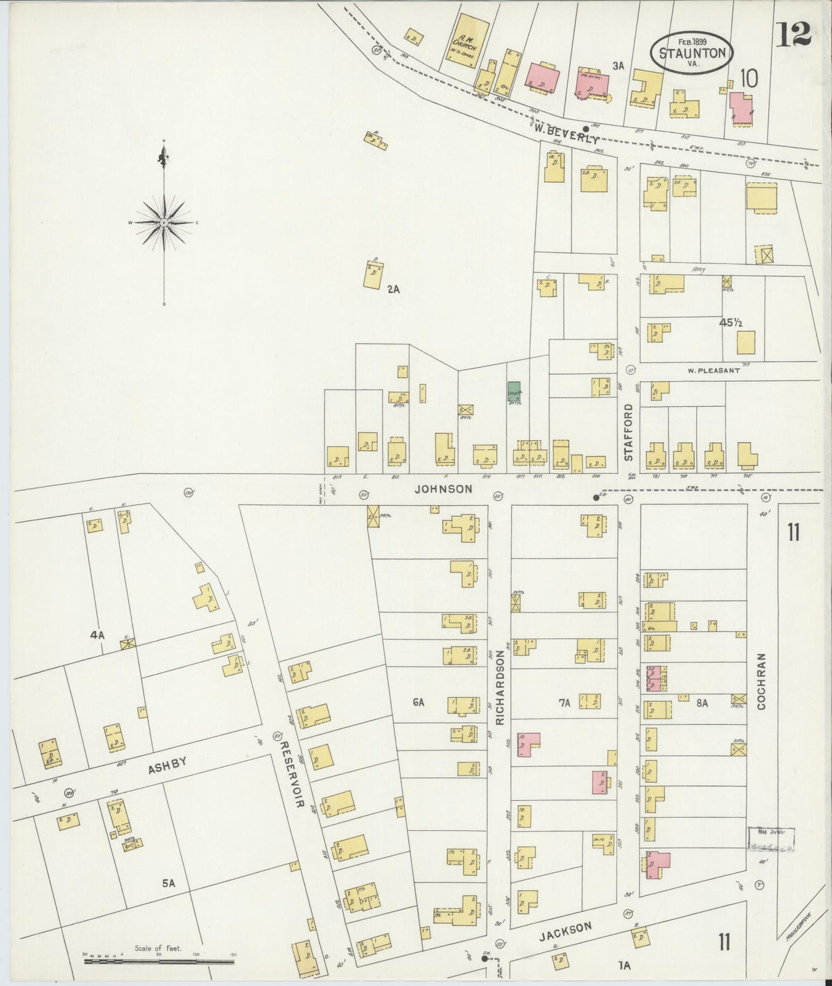 Sanborn Fire Insurance Map from Staunton, Independent Cities, Virginia (1899), Sheet #0012 - Complete Map Set gallery image, historic Sanborn map, vintage wall art, Virginia Virginia