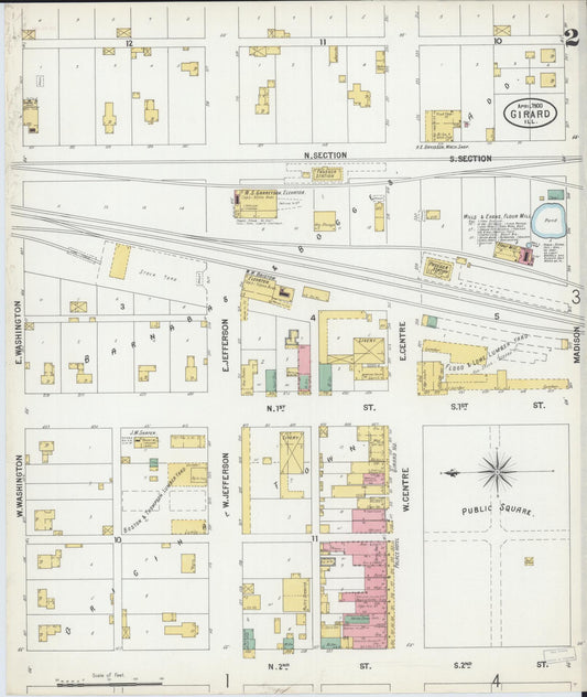 Sanborn Fire Insurance Map from Girard, Macoupin County, Illinois (1900), Sheet #0002 - Historic Sanborn Fire Insurance Map Print, vintage old map wall art, antique decor, genealogy gift, Illinois Illinois map