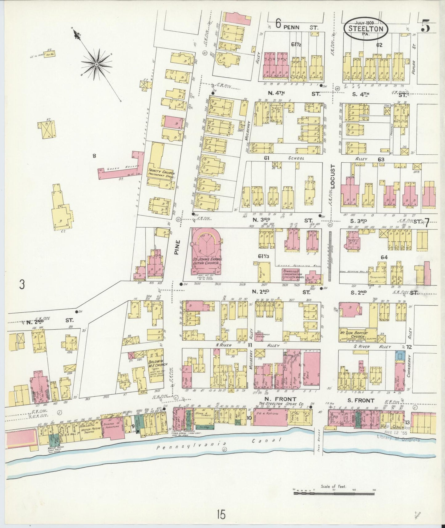 Sanborn Fire Insurance Map from Steelton, Dauphin County, Pennsylvania (1909), Sheet #0005 - Historic Sanborn Fire Insurance Map Print, vintage old map wall art, antique decor, genealogy gift, Pennsylvania Pennsylvania map