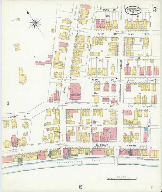 Sanborn Fire Insurance Map from Steelton, Dauphin County, Pennsylvania (1909), Sheet #0005 - Historic Sanborn Fire Insurance Map Print, vintage old map wall art, antique decor, genealogy gift, Pennsylvania Pennsylvania map