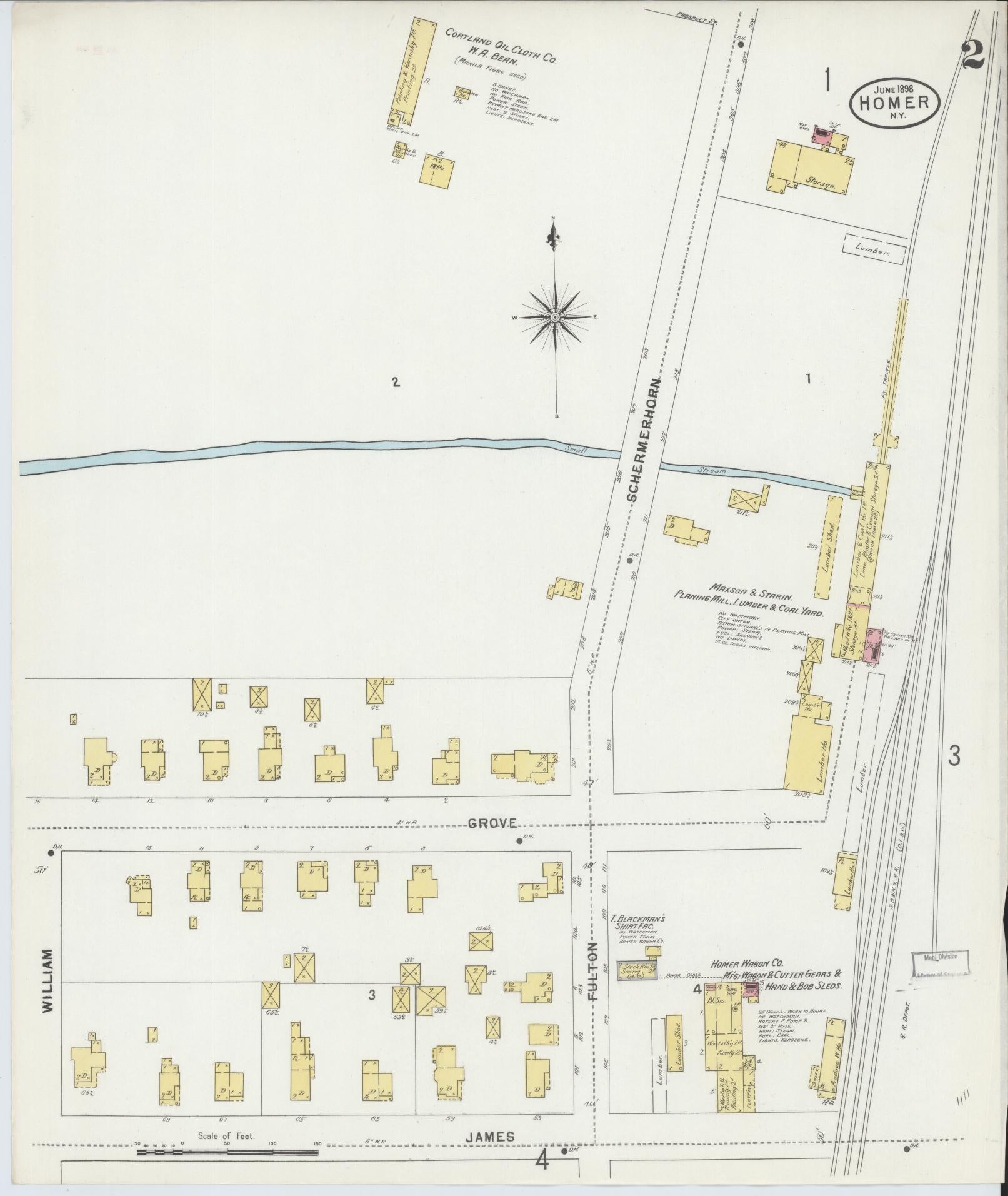 Sanborn Fire Insurance Map from Homer, Cortland County, New York (1898), Sheet #0002 - Historic Sanborn Fire Insurance Map Print, vintage old map wall art, antique decor, genealogy gift, New York New York map