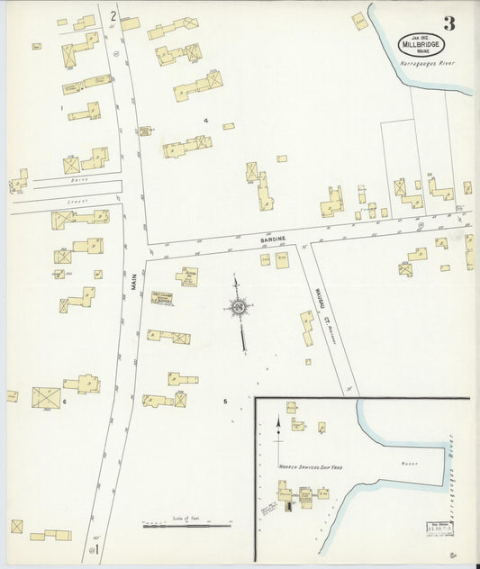 Sanborn Fire Insurance Map from Millbridge, Washington County, Maine (1912), Sheet #0003 - Historic Sanborn Fire Insurance Map Print, vintage old map wall art, antique decor, genealogy gift, Maine Maine map