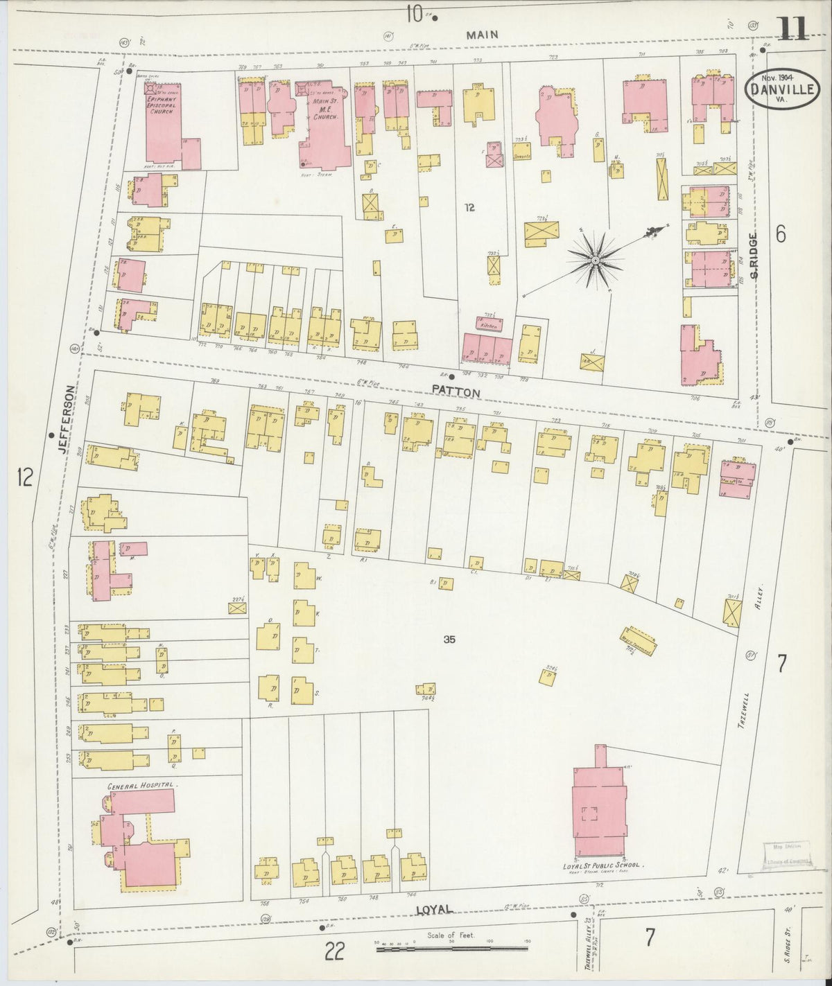 Sanborn Fire Insurance Map from Danville, Independent Cities, Virginia (1904), Sheet #0011 - Complete Map Set gallery image, historic Sanborn map, vintage wall art, Virginia Virginia