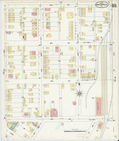 Sanborn Fire Insurance Map from Beaver Falls, Beaver County, Pennsylvania (1907), Sheet #0018 - Complete Map Set gallery image, historic Sanborn map, vintage wall art, Pennsylvania Pennsylvania