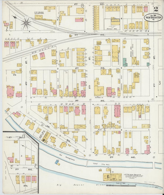 Sanborn Fire Insurance Map from New Brighton, Beaver County, Pennsylvania (1906), Sheet #0002 - Historic Sanborn Fire Insurance Map Print, vintage old map wall art, antique decor, genealogy gift, Pennsylvania Pennsylvania map
