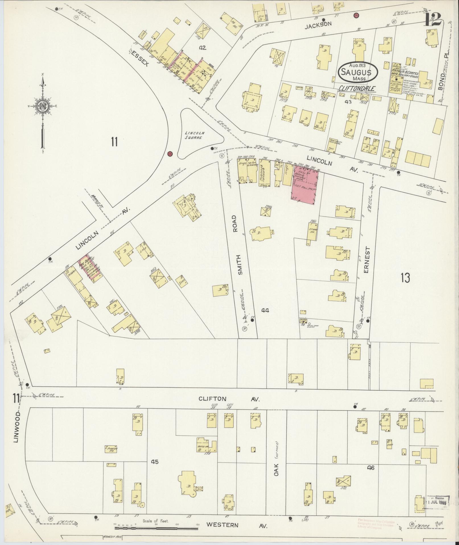 Sanborn Fire Insurance Map from Saugus, Essex County, Massachusetts (1913), Sheet #0012 - Historic Sanborn Fire Insurance Map Print, vintage old map wall art, antique decor, genealogy gift, Massachusetts Massachusetts map
