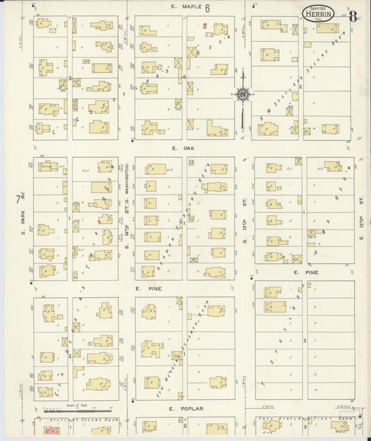 Sanborn Fire Insurance Map from Herrin, Williamson County, Illinois (1913), Sheet #0008 - Historic Sanborn Fire Insurance Map Print, vintage old map wall art, antique decor, genealogy gift, Illinois Illinois map