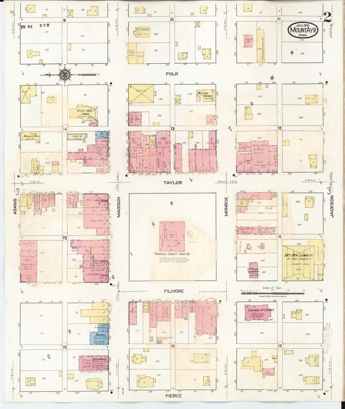 Sanborn Fire Insurance Map from Mount Ayr, Ringgold County, Iowa (1936), Sheet #0002 - Historic Sanborn Fire Insurance Map Print