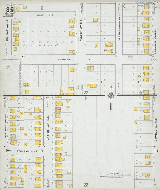 Sanborn Fire Insurance Map from Grand Rapids, Kent County, Michigan (1923), Sheet #0085 - Historic Sanborn Fire Insurance Map Print, vintage old map wall art, antique decor, genealogy gift, Michigan Michigan map