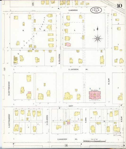 Sanborn Fire Insurance Map from Iola, Allen County, Kansas (1905), Sheet #0010 - Historic Sanborn Fire Insurance Map Print, vintage old map wall art, antique decor, genealogy gift, Kansas Kansas map