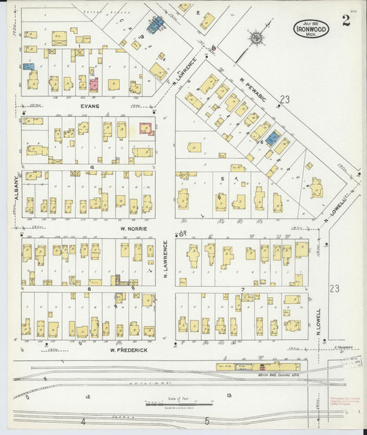 Sanborn Fire Insurance Map from Ironwood, Gogebic County, Michigan (1921), Sheet #0002 - Historic Sanborn Fire Insurance Map Print, vintage old map wall art, antique decor, genealogy gift, Michigan Michigan map