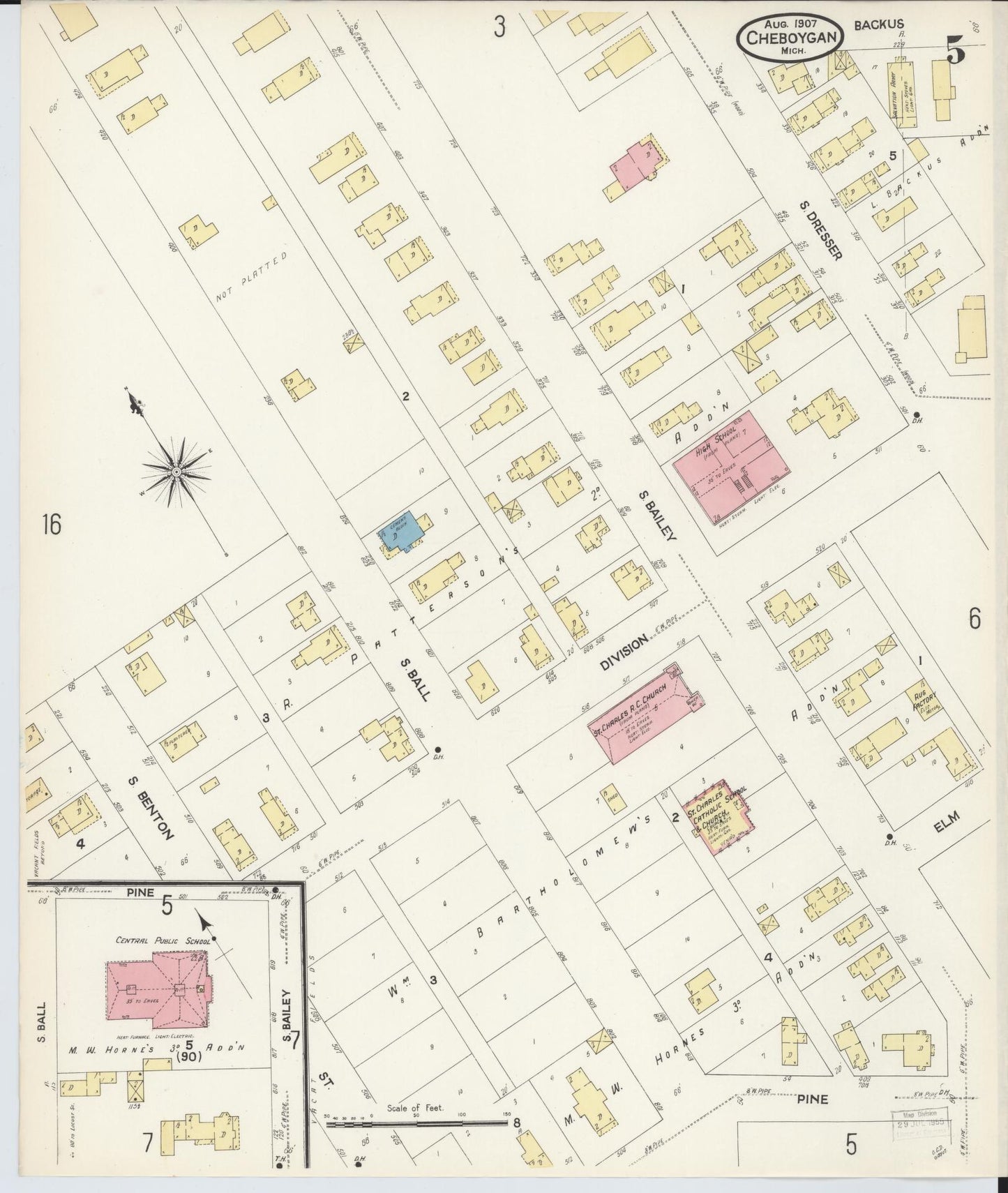 Sanborn Fire Insurance Map from Cheboygan, Cheboygan County, Michigan (1907), Sheet #0005 - Complete Map Set gallery image, historic Sanborn map, vintage wall art, Michigan Michigan