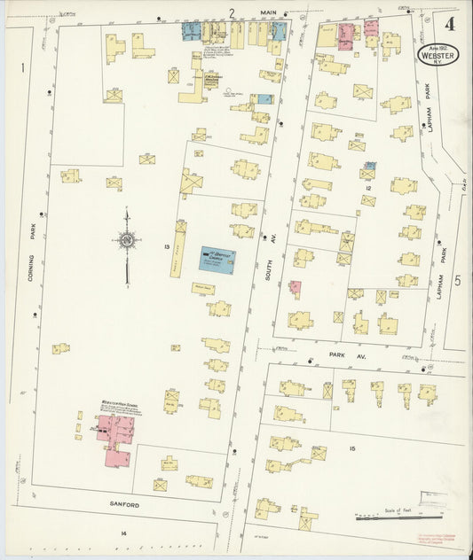 Sanborn Fire Insurance Map from Webster, Monroe County, New York (1912), Sheet #0004 - Historic Sanborn Fire Insurance Map Print, vintage old map wall art, antique decor, genealogy gift, New York New York map