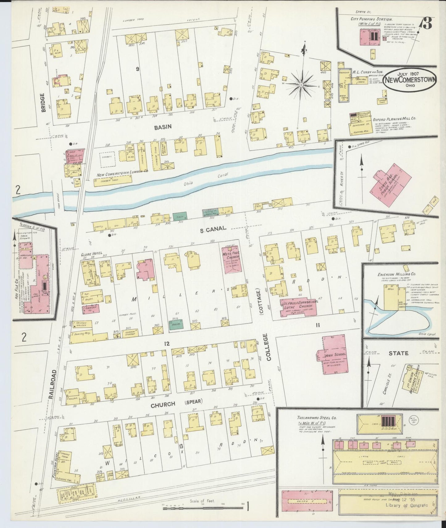 Sanborn Fire Insurance Map from Newcomerstown, Tuscarawas County, Ohio (1907), Sheet #0003 - Complete Map Set gallery image, historic Sanborn map, vintage wall art, Ohio Ohio