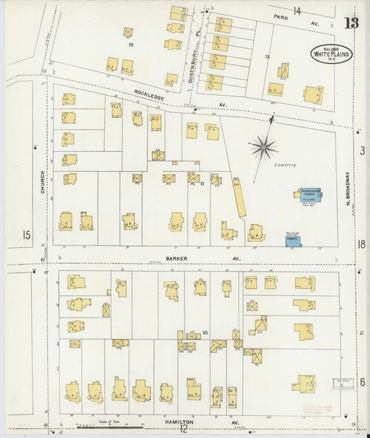 Sanborn Fire Insurance Map from White Plains, Westchester County, New York (1905), Sheet #0013 - Historic Sanborn Fire Insurance Map Print, vintage old map wall art, antique decor, genealogy gift, New York New York map