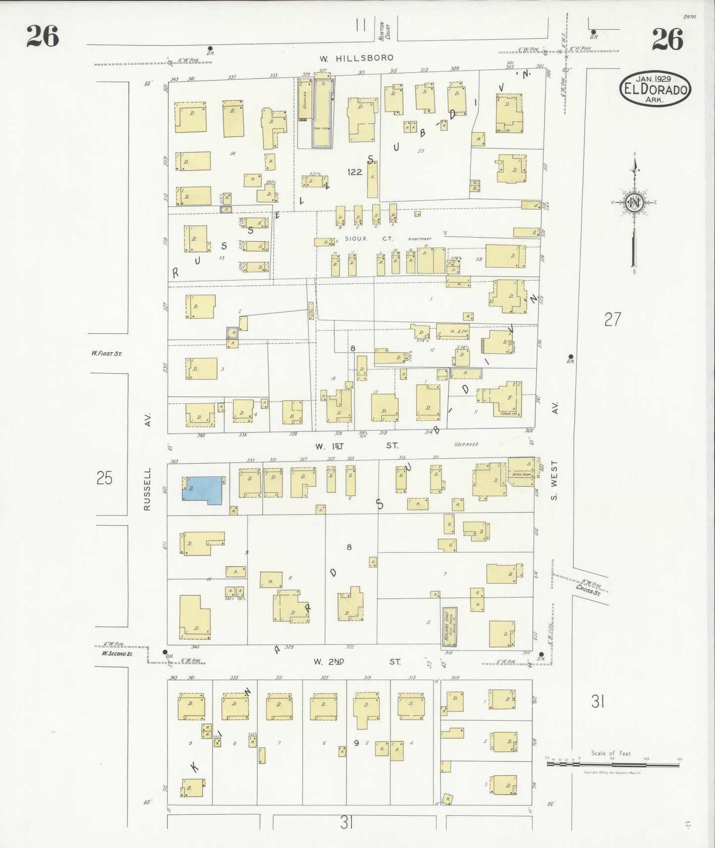 Sanborn Fire Insurance Map from El Dorado, Union County, Arkansas (1929), Sheet #0026 - Complete Map Set gallery image, historic Sanborn map, vintage wall art, Arkansas Arkansas