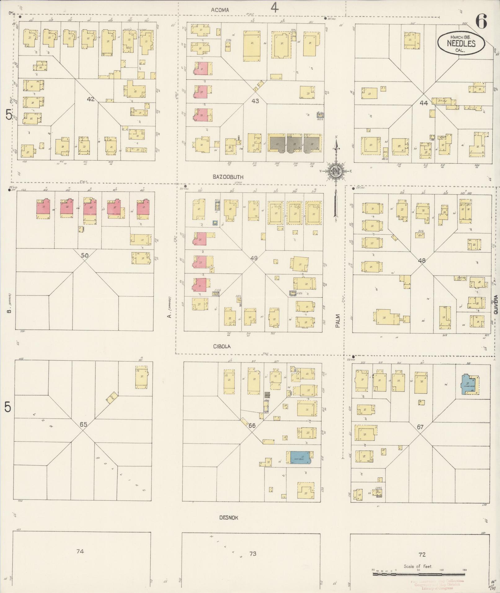 Sanborn Fire Insurance Map from Needles, San Bernardino County, California (1916), Sheet #0006 - Historic Sanborn Fire Insurance Map Print, vintage old map wall art, antique decor, genealogy gift, California California map