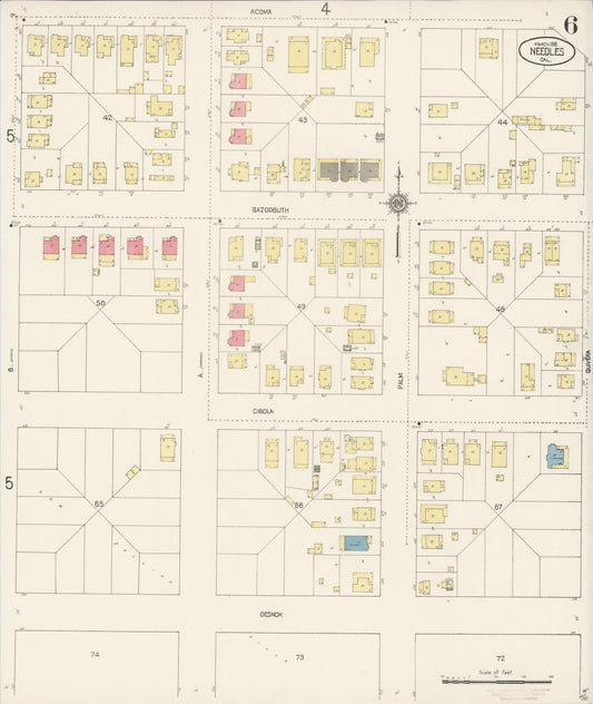 Sanborn Fire Insurance Map from Needles, San Bernardino County, California (1916), Sheet #0006 - Historic Sanborn Fire Insurance Map Print, vintage old map wall art, antique decor, genealogy gift, California California map