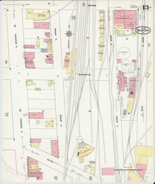 Sanborn Fire Insurance Map from Waukegan, Lake County, Illinois. (1912), Sheet 13 – Historic Sanborn Fire Insurance Map Print