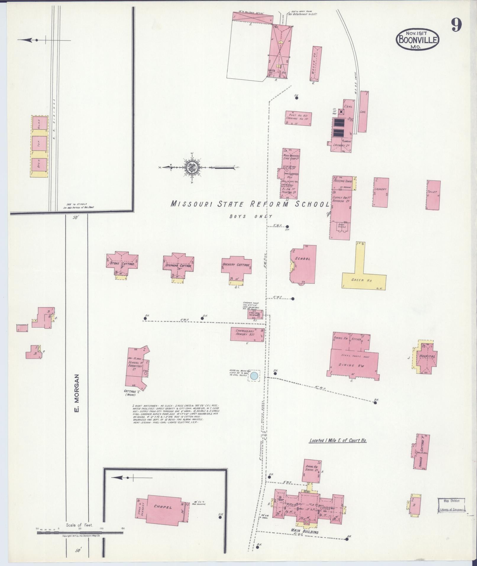 Sanborn Fire Insurance Map from Boonville, Cooper County, Missouri (1917), Sheet #0009 - Historic Sanborn Fire Insurance Map Print, vintage old map wall art, antique decor, genealogy gift, Missouri Missouri map