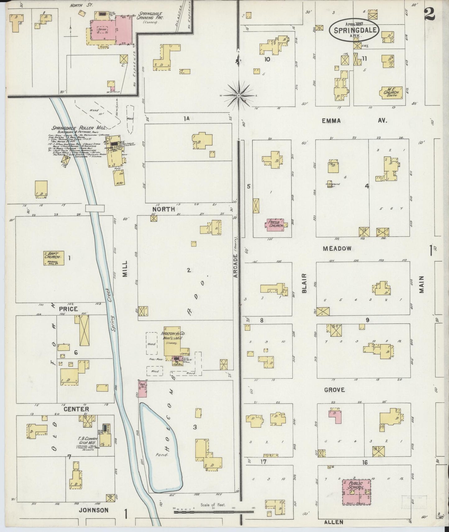 Sanborn Fire Insurance Map from Springdale, Washington County, Arkansas (1897), Sheet #0002 - Complete Map Set gallery image, historic Sanborn map, vintage wall art, Arkansas Arkansas