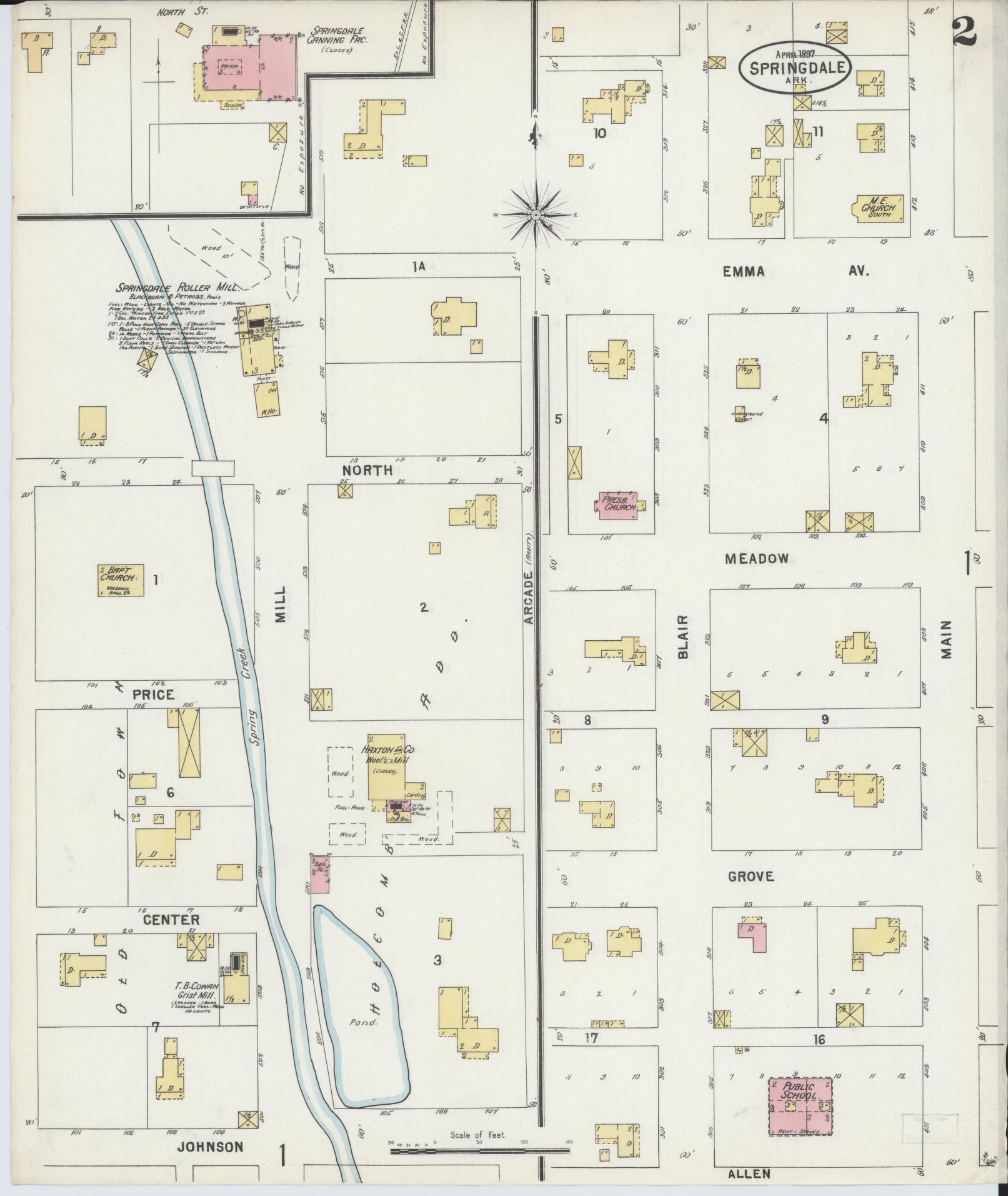 Sanborn Fire Insurance Map from Springdale, Washington County, Arkansas (1897), Sheet #0002 - Complete Map Set gallery image, historic Sanborn map, vintage wall art, Arkansas Arkansas
