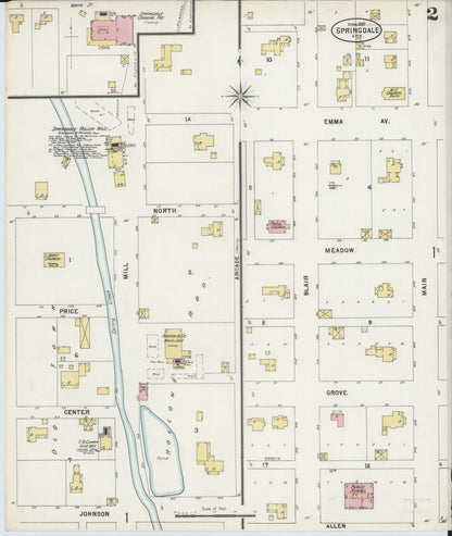 Sanborn Fire Insurance Map from Springdale, Washington County, Arkansas (1897), Sheet #0002 - Complete Map Set gallery image, historic Sanborn map, vintage wall art, Arkansas Arkansas